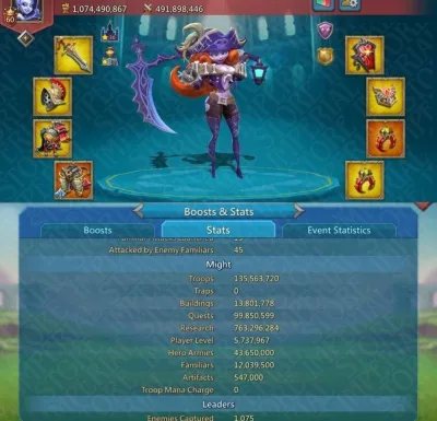 🔥 LOW MIGHT WONDER LEAD | 491M POWER | 1 MYTHIC CHAMP + 8 PIECES | STATS 740%+ | HERO 11K BLUE 👑